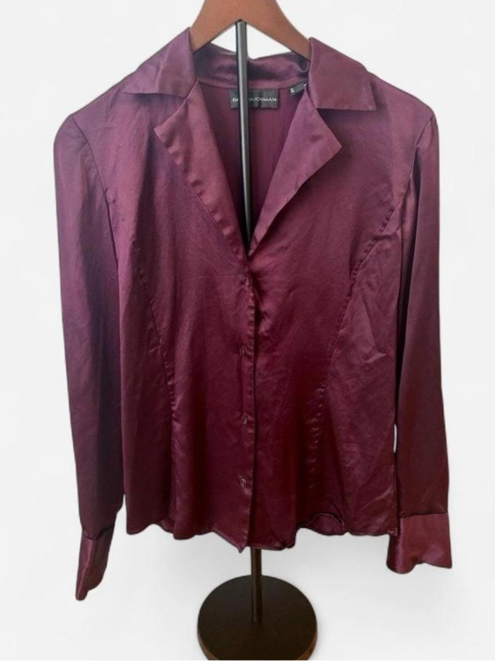 90s 100% Silk Satin Blouse Plum Wine Minimalist Dark Academia Top Size 10